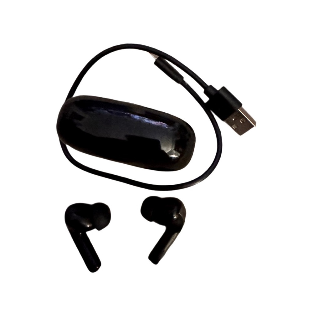 Black Wireless Earbuds with Charging Case and Charger Included